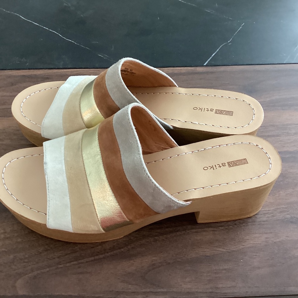 Anthology Matiko Leather Striped Metallic Platform Sandals Clog Sz 40 US 9